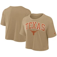 Women's Nike Tan Texas Longhorns Power Pursuit Athletic Prep Arch Performance Cropped T-Shirt