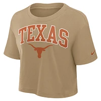 Women's Nike Tan Texas Longhorns Power Pursuit Athletic Prep Arch Performance Cropped T-Shirt