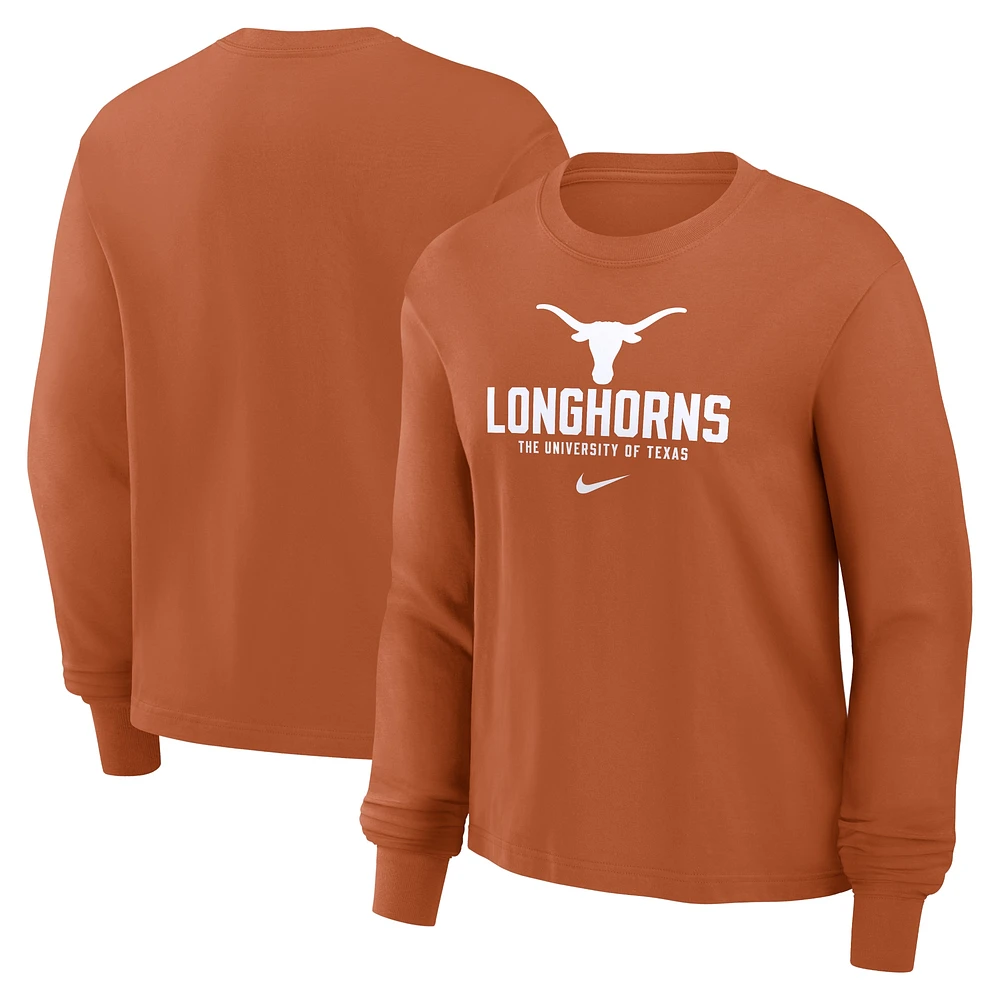 T-shirt Nike Texas Orange Longhorns Primetime University Boxy à manches longues pour femme