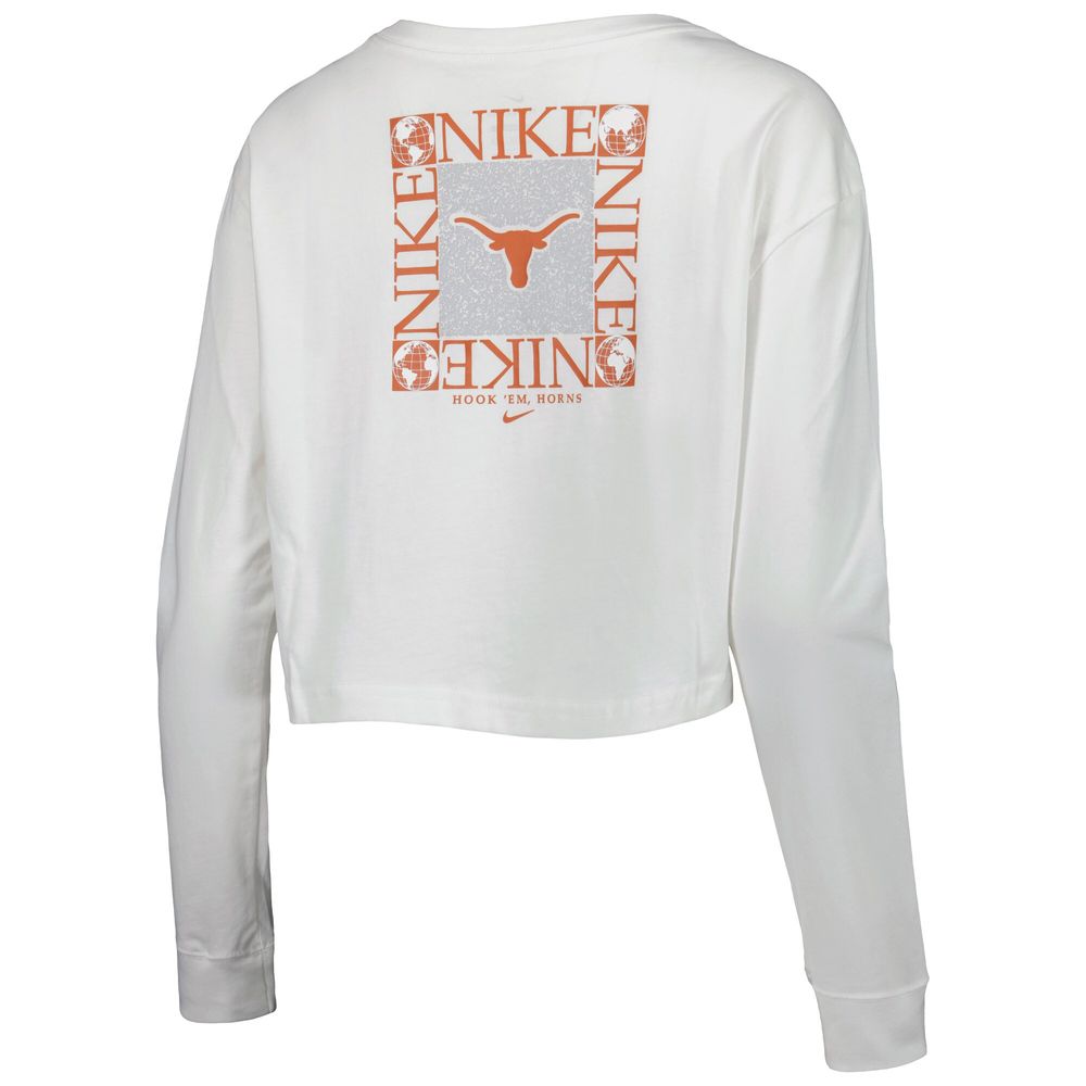 Women's Nike White Texas Longhorns Seasonal Cropped Long Sleeve T-Shirt