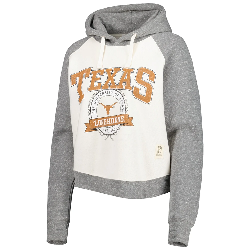 Sweat à capuche raglan Pressbox Texas Longhorns Cody Tri-Bend pour femme crème/gris chiné