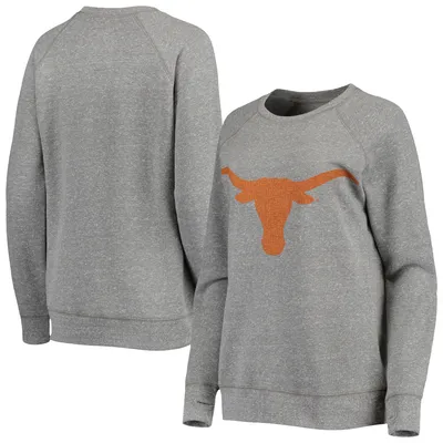 Texas Longhorns Pressbox Women's Big Logo Knobi Fleece Raglan Pullover Sweatshirt - Heathered Gray