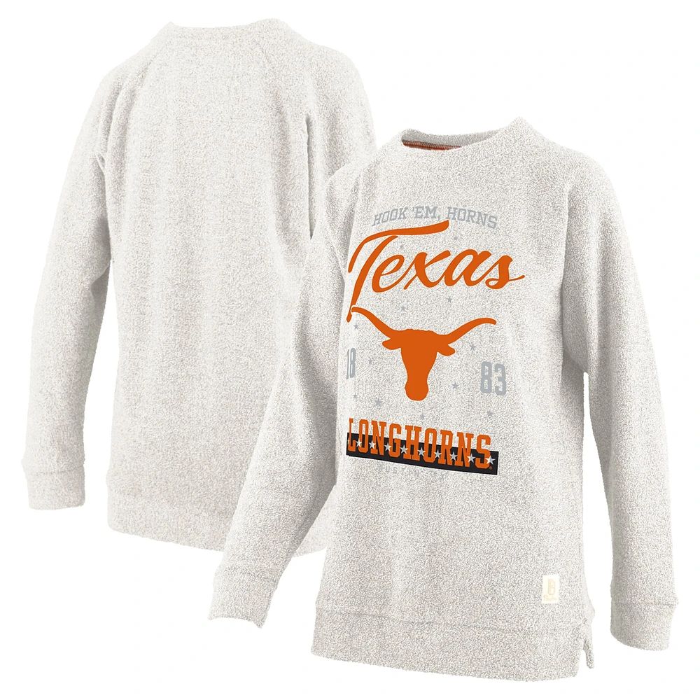 Women's Pressbox Oatmeal Texas Longhorns Plus Comfy Cairo Terry Pullover Sweatshirt