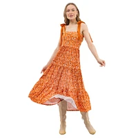 Women's Smith & Quinn  Orange Texas Longhorns Tied Shoulder Tiered Maxi Dress