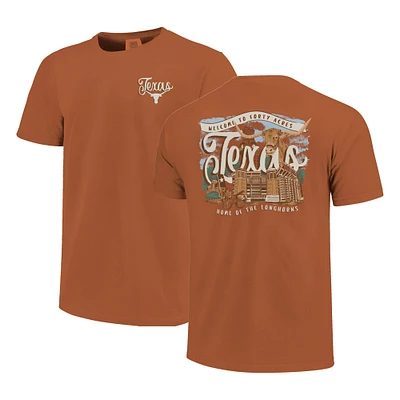T-shirt Texas Orange Comfort Colors pour femme avec inscription « Campus Scene Drawing » des Longhorns