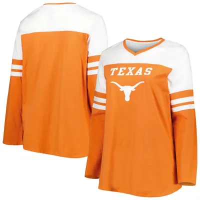 Texas Longhorns Women's Plus Long Sleeve Stripe V-Neck T-Shirt - Orange