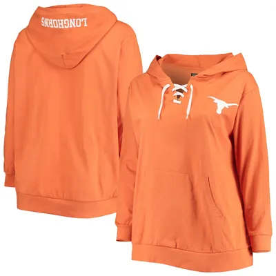 Texas Longhorns Women's Plus Wordmark V-Neck Lace-Up Pullover Hoodie - Orange
