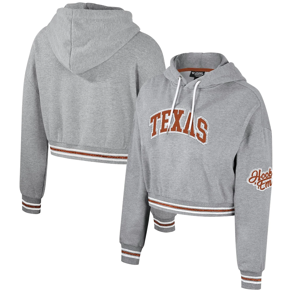 Sweat à capuche court scintillant pour femmes The Wild Collective Heather Grey Texas Longhorns