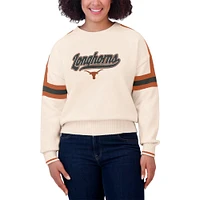 Women's WEAR by Erin Andrews  Cream Texas Longhorns Chenille Woven Patch Stripe Pullover Sweater