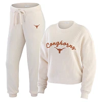 Ensemble de détente pour femme WEAR by Erin Andrews composé d'un t-shirt à manches longues et pantalon côtelés Texas Longhorns couleur crème