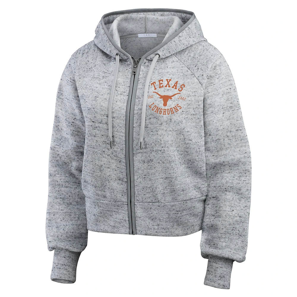 Women's Wear by Erin Andrews Heather Gray Texas Longhorns Speckle Double-Hit Raglan Full-Zip Hoodie