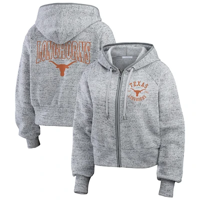 Sweat à capuche zippé double-hit raglan Speckle pour femme Wear by Erin Andrews Heather Gray Texas Longhorns