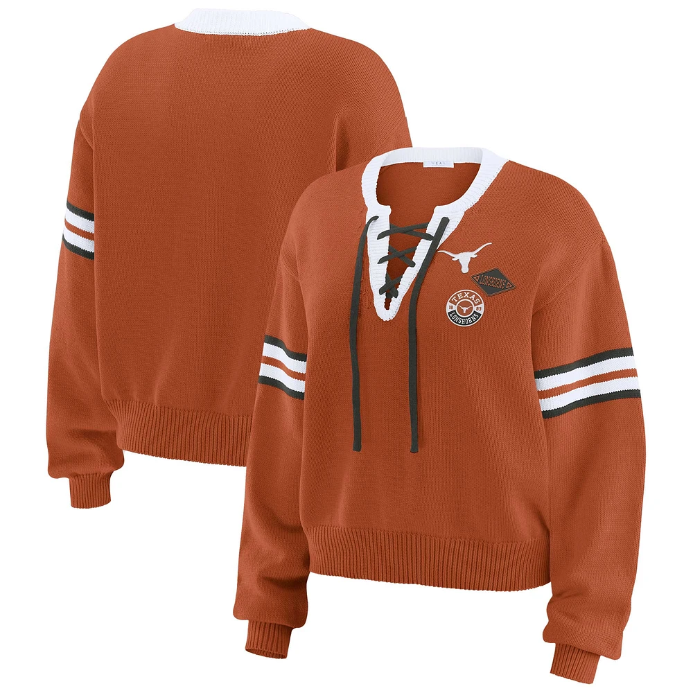 Women's WEAR by Erin Andrews Texas Orange Longhorns Lace-Up Pullover Sweater