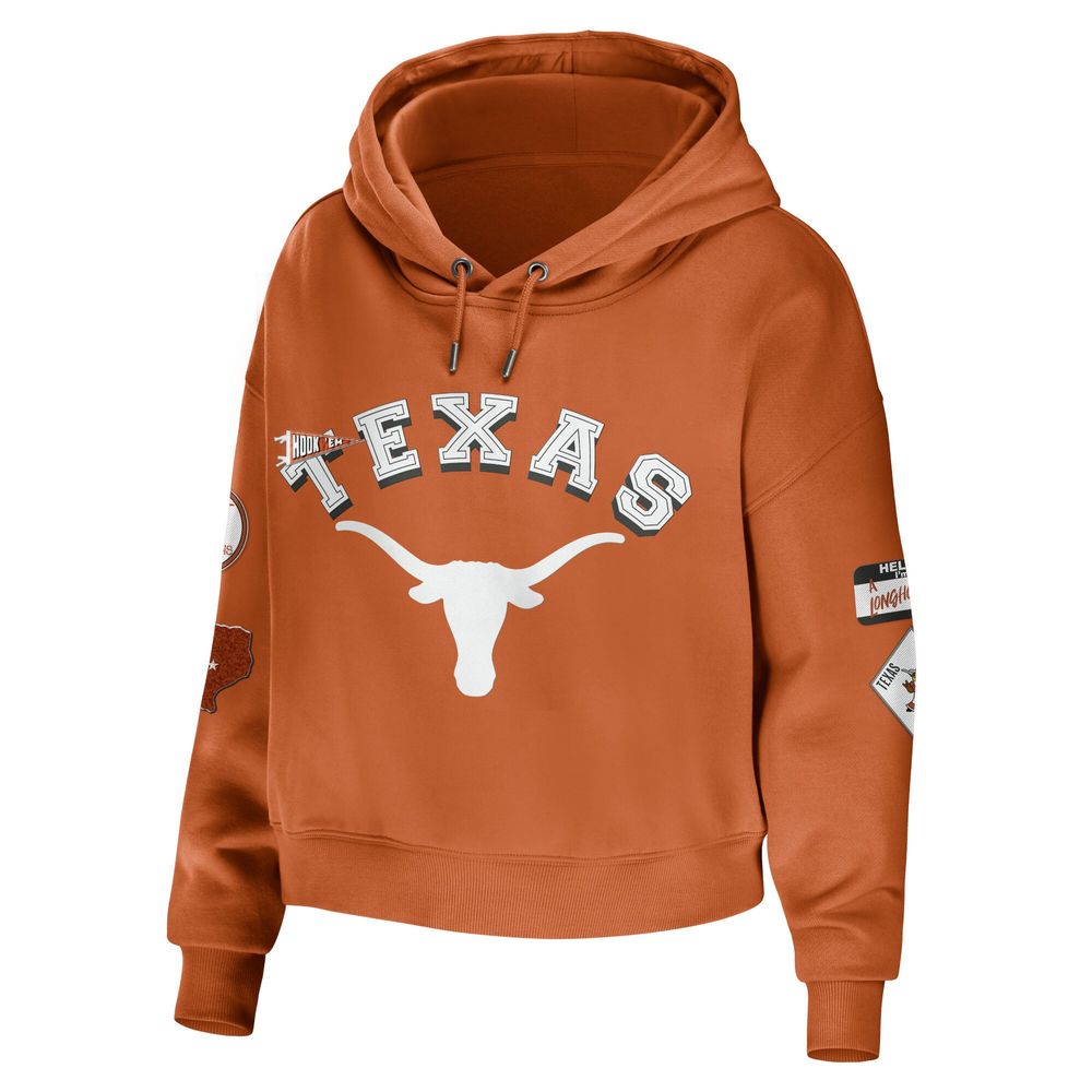 Women's WEAR by Erin Andrews Texas Orange Longhorns Mixed Media Cropped Pullover Hoodie