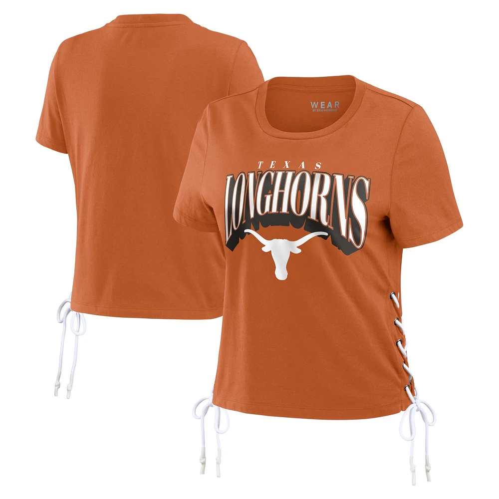 WEAR by Erin Andrews Texas Orange Longhorns T-shirt court modeste à lacets sur le côté pour femmes