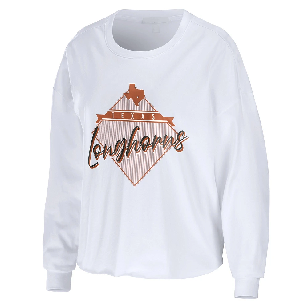 Women's WEAR by Erin Andrews White Texas Longhorns Diamond Long Sleeve Cropped T-Shirt