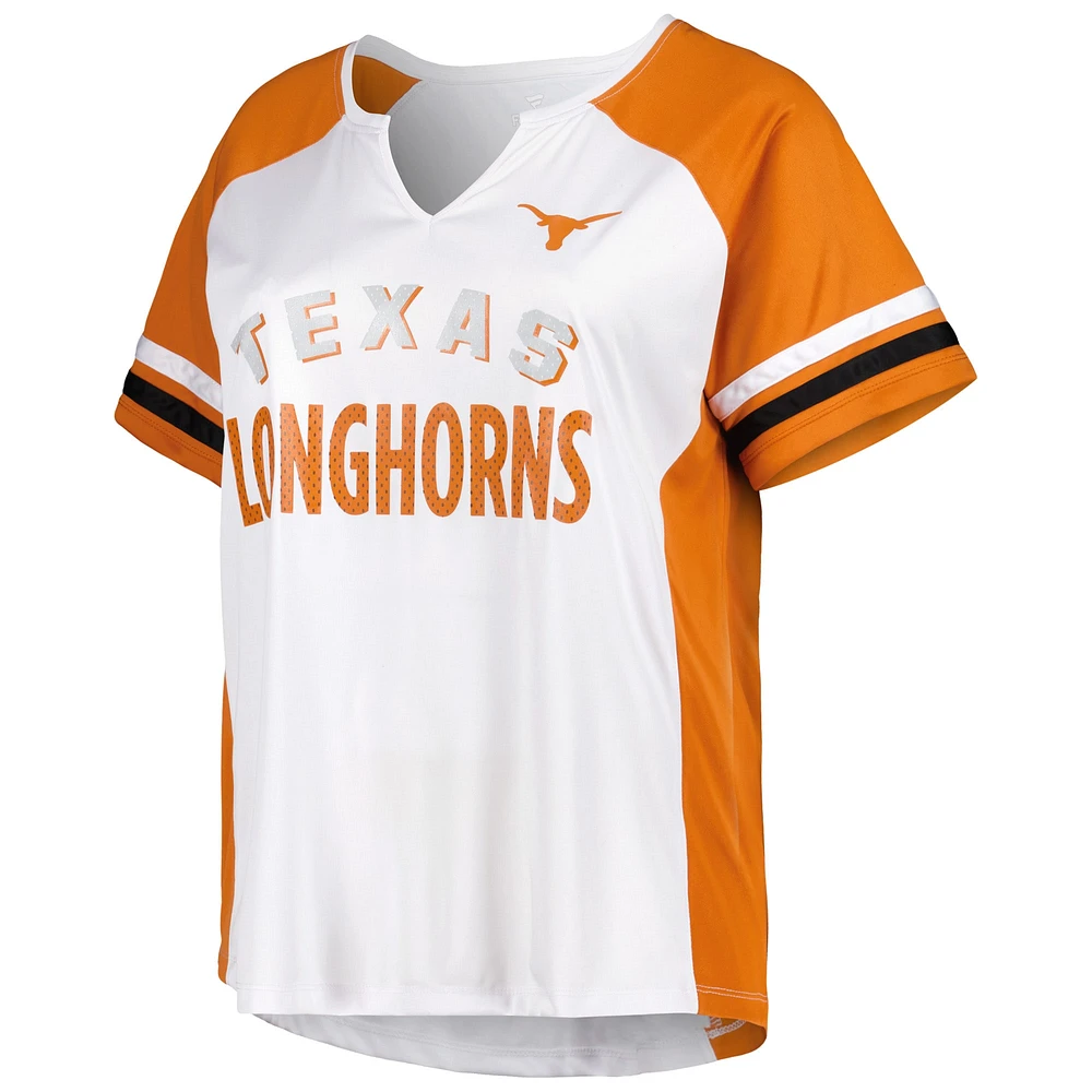 Women's White Texas Longhorns Plus Stripe Raglan Notch Neck T-Shirt