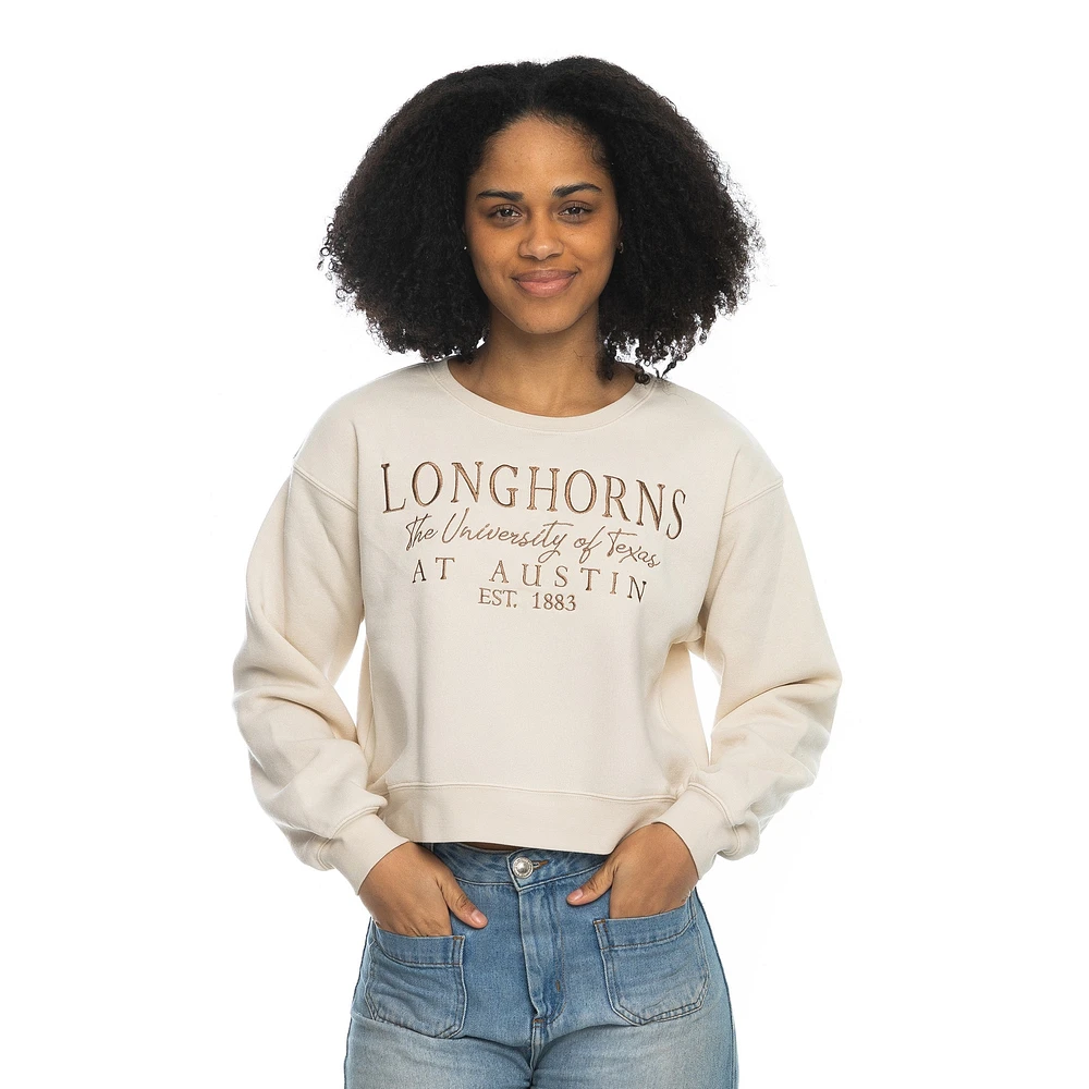 Sweat-shirt ras du cou court pour femme ZooZatz Tan Texas Longhorns