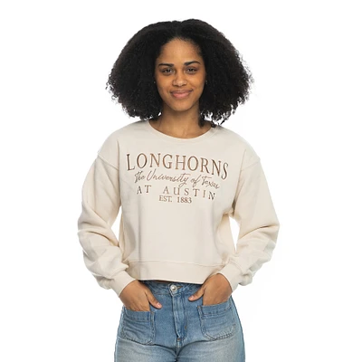 Sweat-shirt ras du cou court pour femme ZooZatz Tan Texas Longhorns