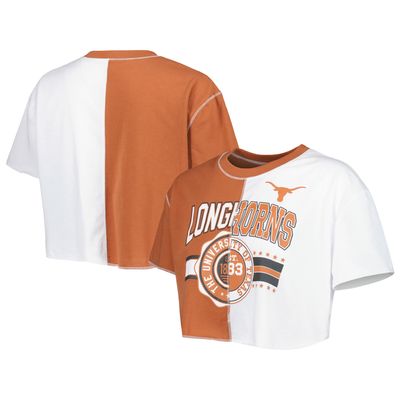 Women's ZooZatz Texas Orange/White Longhorns Colorblock Cropped T-Shirt