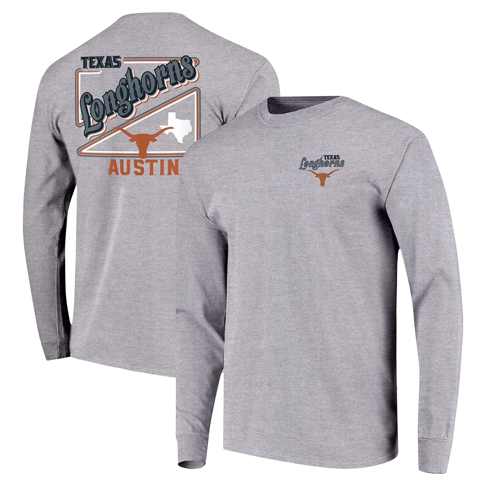 T-shirt gris à manches longues avec script rétro des Texas Longhorns pour jeunes