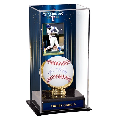 Adolis Garcia Texas Rangers Autographed 2023 American League Champions Baseball and Sublimated Display Case with Image