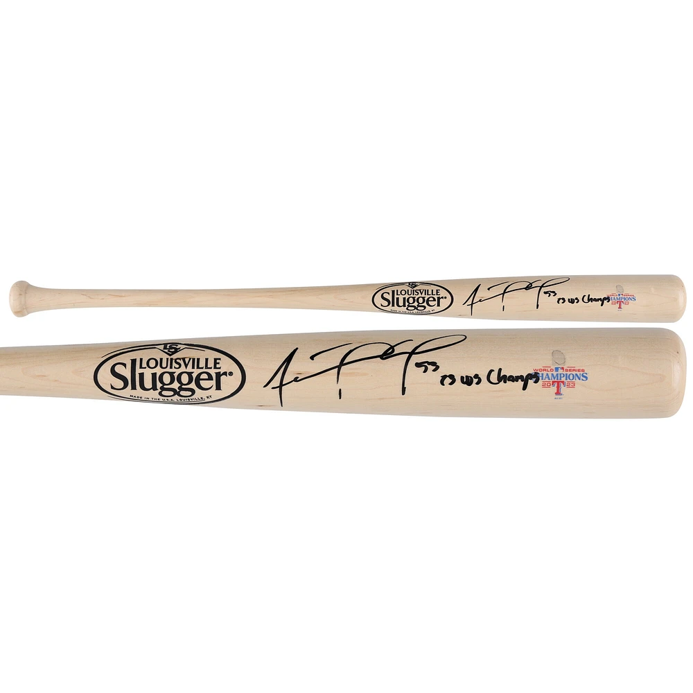 Adolis Garcia Texas Rangers Autographed 2023 World Series Champions Louisville Slugger Logo Bat with "23 WS Champs" Inscription