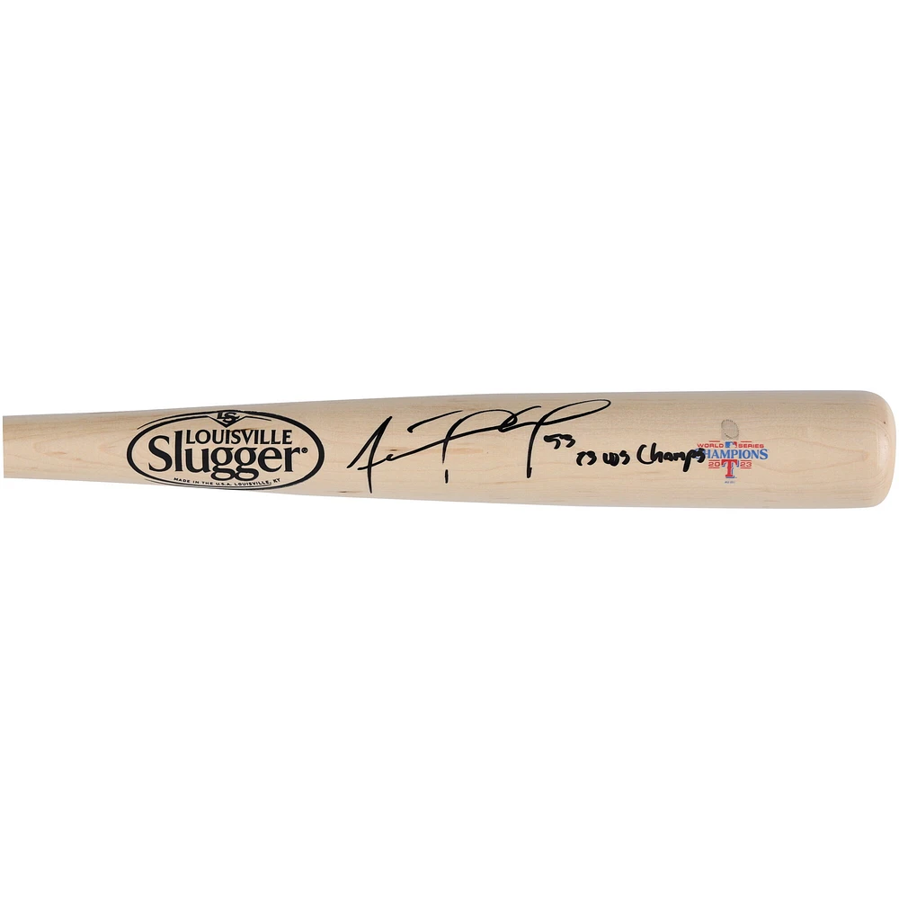 Adolis Garcia Texas Rangers Autographed 2023 World Series Champions Louisville Slugger Logo Bat with "23 WS Champs" Inscription
