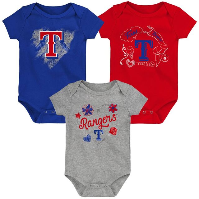 Ensemble de 3 bodys Batter Up pour nouveau-nés et nourrissons Royal/Rouge/Gris chiné Texas Rangers