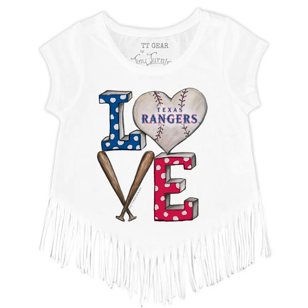 Girls Toddler Texas Rangers Tiny Turnip White Baseball Love Fringe T-Shirt