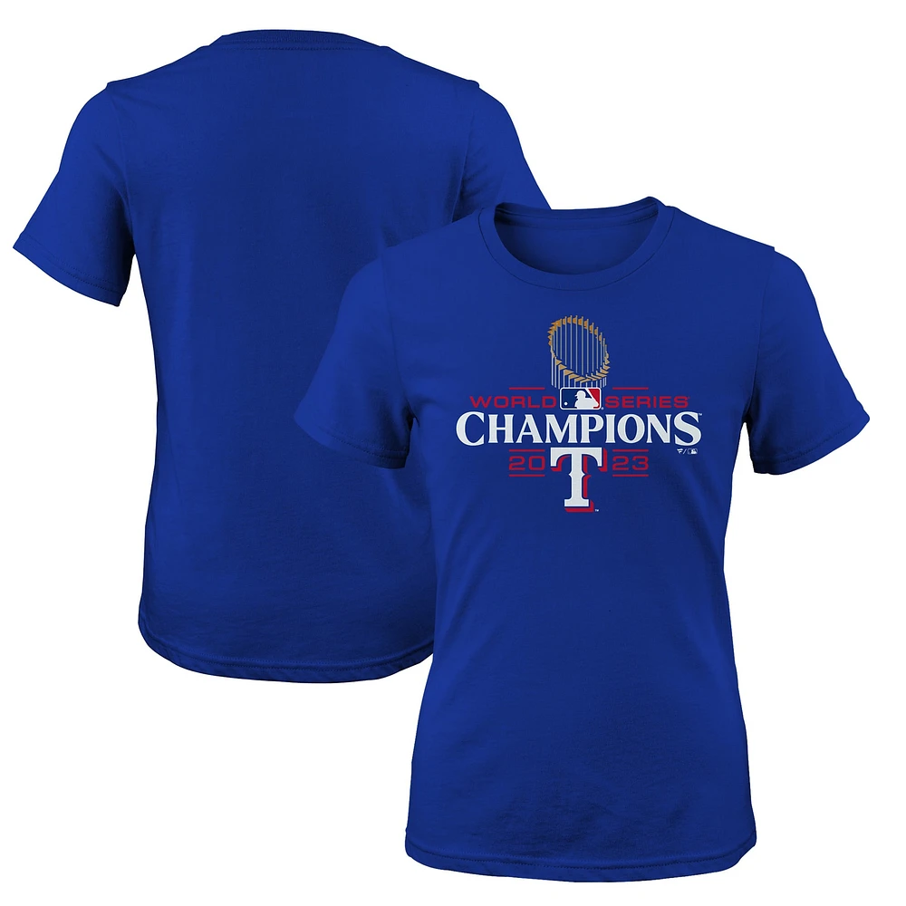 T-shirt avec logo officiel des champions de la série mondiale 2023 Royal Texas Rangers Fanatics pour jeunes filles