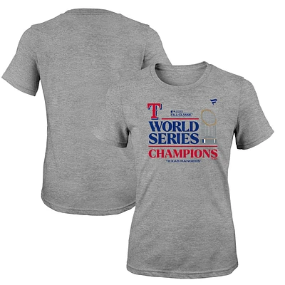 T-shirt de vestiaire pour jeunes filles Heather Gray Texas Rangers Champions la Série mondiale 2023