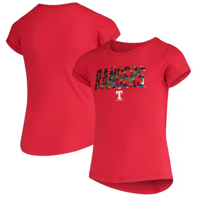 Texas Rangers New Era Girls Youth Jersey Stars V-Neck T-Shirt - Pink
