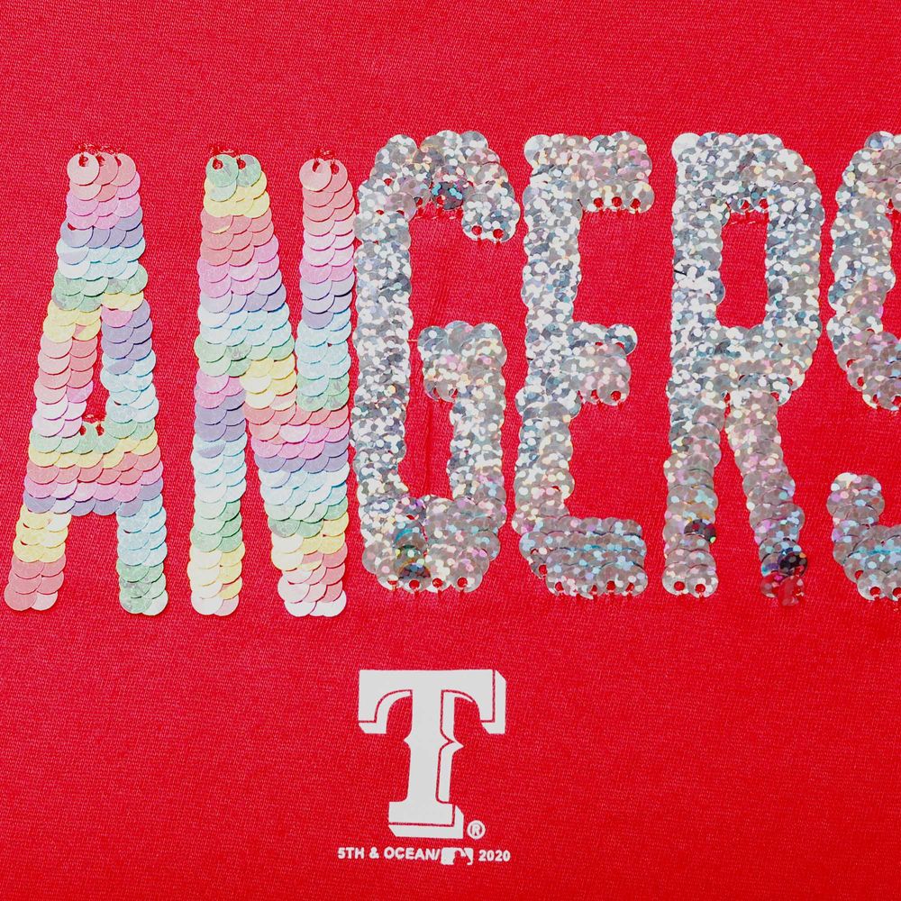 Girls Youth New Era Red Texas Rangers Flip Sequin T-Shirt