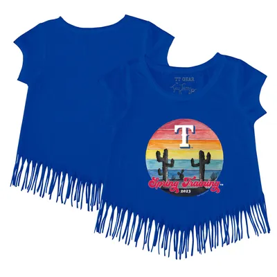 Texas Rangers Tiny Turnip Girls Youth 2023 Spring Training Fringe T-Shirt - Royal