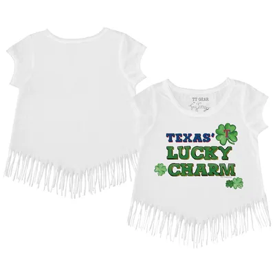 Girls Toddler Tiny Turnip White Texas Rangers Baseball Love Fringe T-Shirt Size: 4T