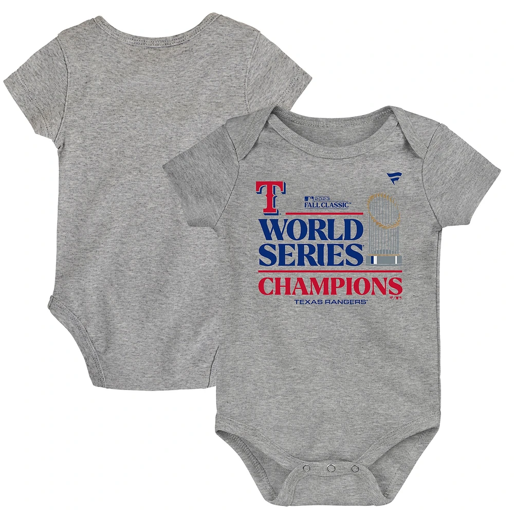 Body de vestiaire pour nourrissons Fanatics Heather Grey Texas Rangers Champions la Série mondiale 2023