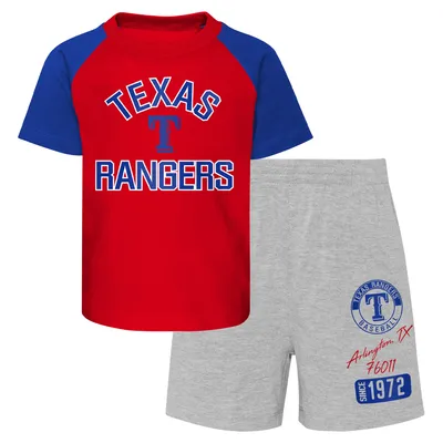 Texas Rangers Infant Ground Out Baller Raglan T-Shirt and Shorts Set - Red/Heather Gray