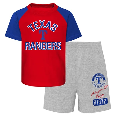 Ensemble t-shirt et short raglan Texas Rangers Ground Out Baller pour bébé rouge/gris chiné