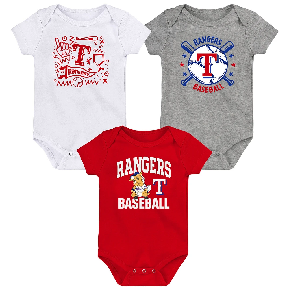 Lot de 3 bodies pour bébé rouge Texas Rangers Batter Up