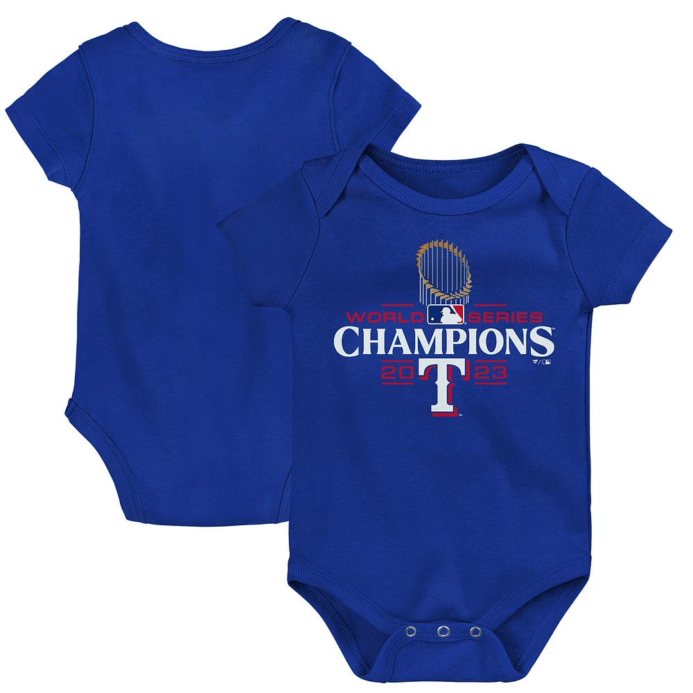 T-shirt officiel pour bébé avec logo des champions de la série mondiale 2023 Royal Texas Rangers