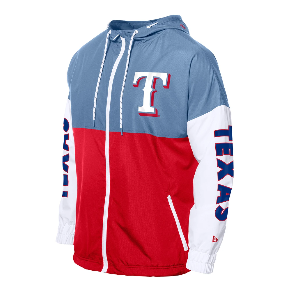 Men's New Era  Red/Light Blue Texas Rangers Color Block Full-Zip Hoodie Windbreaker