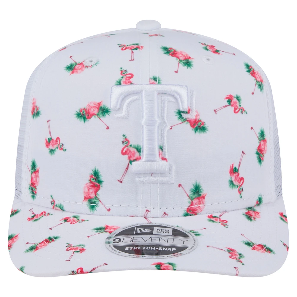 Men's New Era  White Texas Rangers Flamingo Mesh Back 9SEVENTY Stretch-Snap Hat