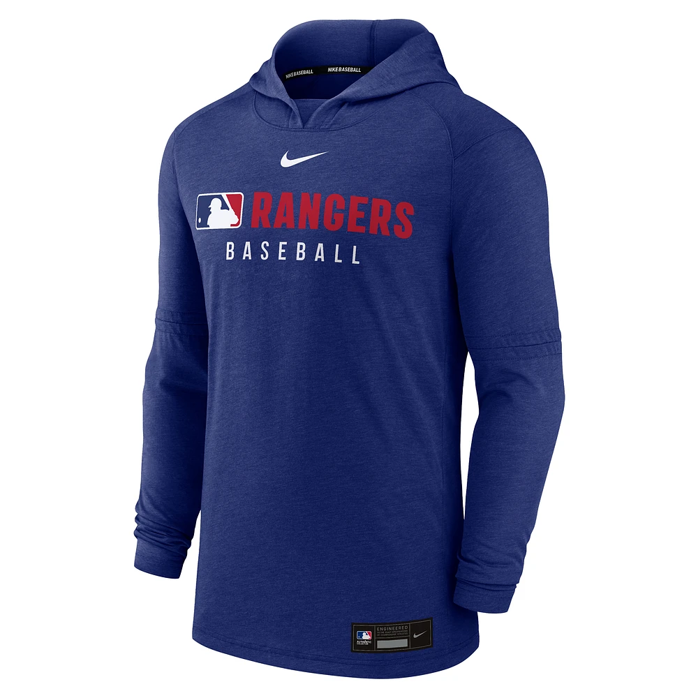 Men's Nike  Heather Royal Texas Rangers Authentic Collection Tri-Blend Performance Pullover Hoodie