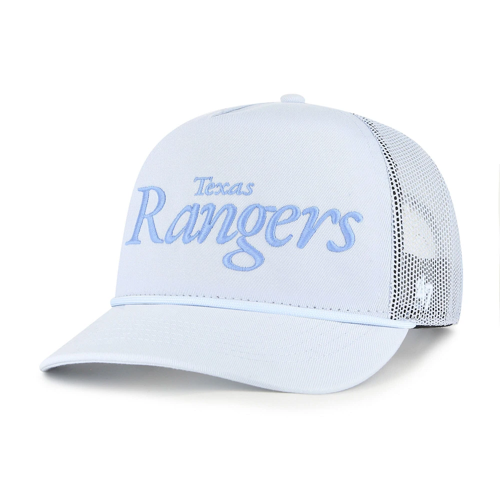 Casquette camionneur ajustable bleu clair Texas Rangers Foundation Script Hitch pour homme, modèle 1947