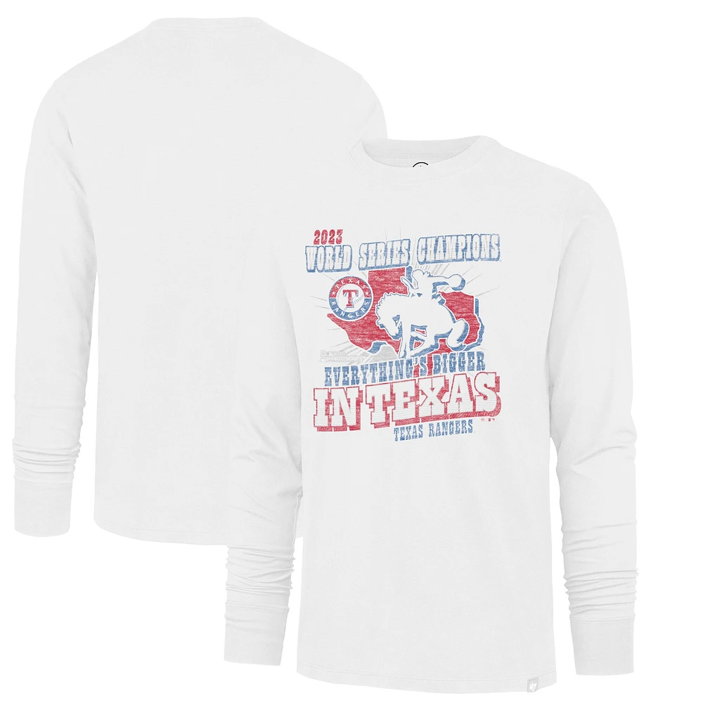 T-shirt à manches longues pour hommes '47 White Texas Rangers 2023 Champions des séries éliminatoires locales Franklin