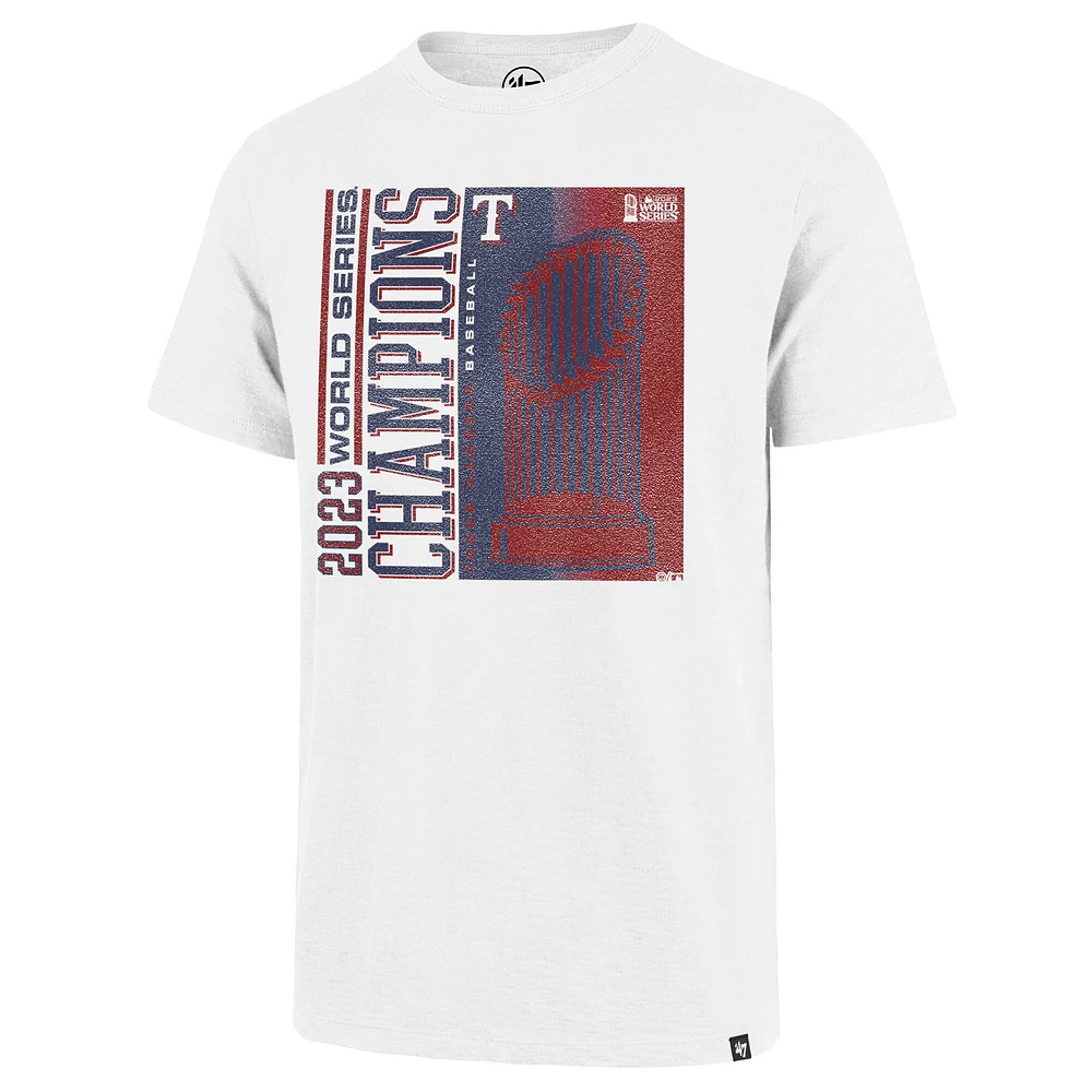 T-shirt blanc '47 pour hommes des Texas Rangers 2023 World Series Champions Playoff Scrum