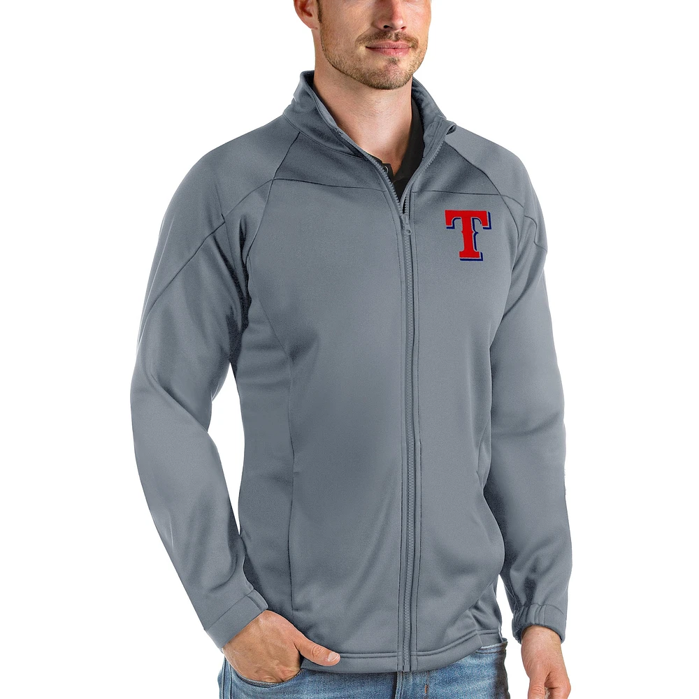 Veste de golf entièrement zippée Texas Rangers Links Antigua Gray pour homme