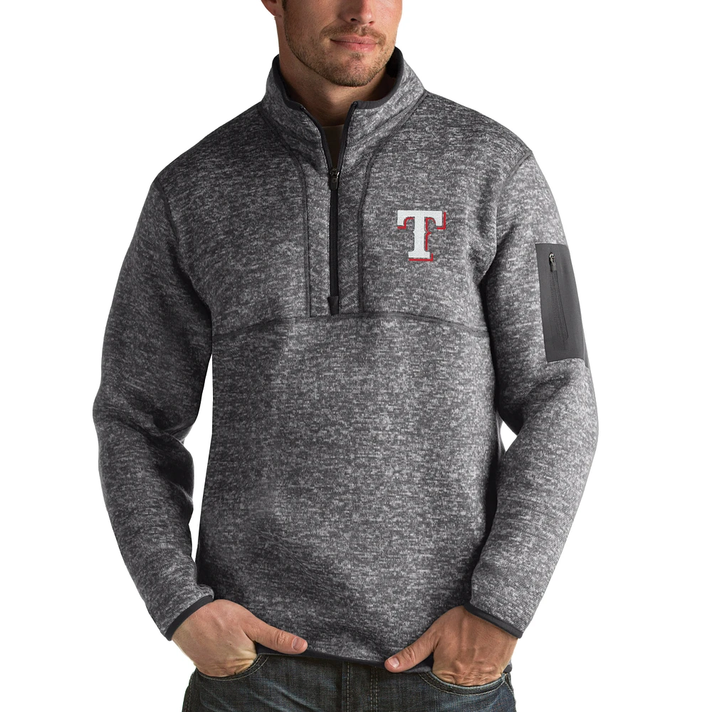 Men's Antigua Heathered Charcoal Texas Rangers Fortune Half-Zip Sweater