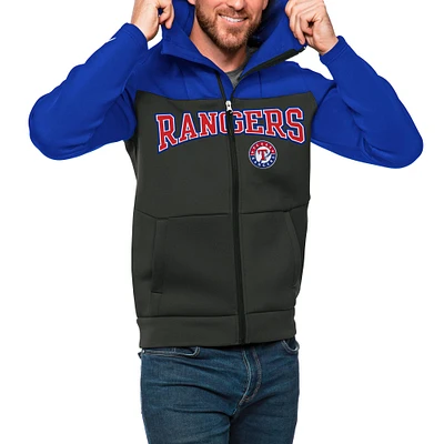 Sweat à capuche zippé intégral Texas Rangers Wordmark Protect Antigua Royal/Charcoal pour homme